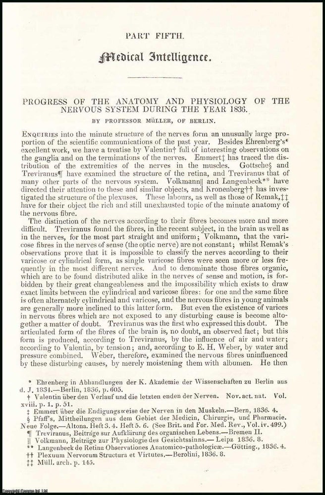 Item #507861 Progress of the Anatomy & Physiology of the Nervous System during the Year 1836....