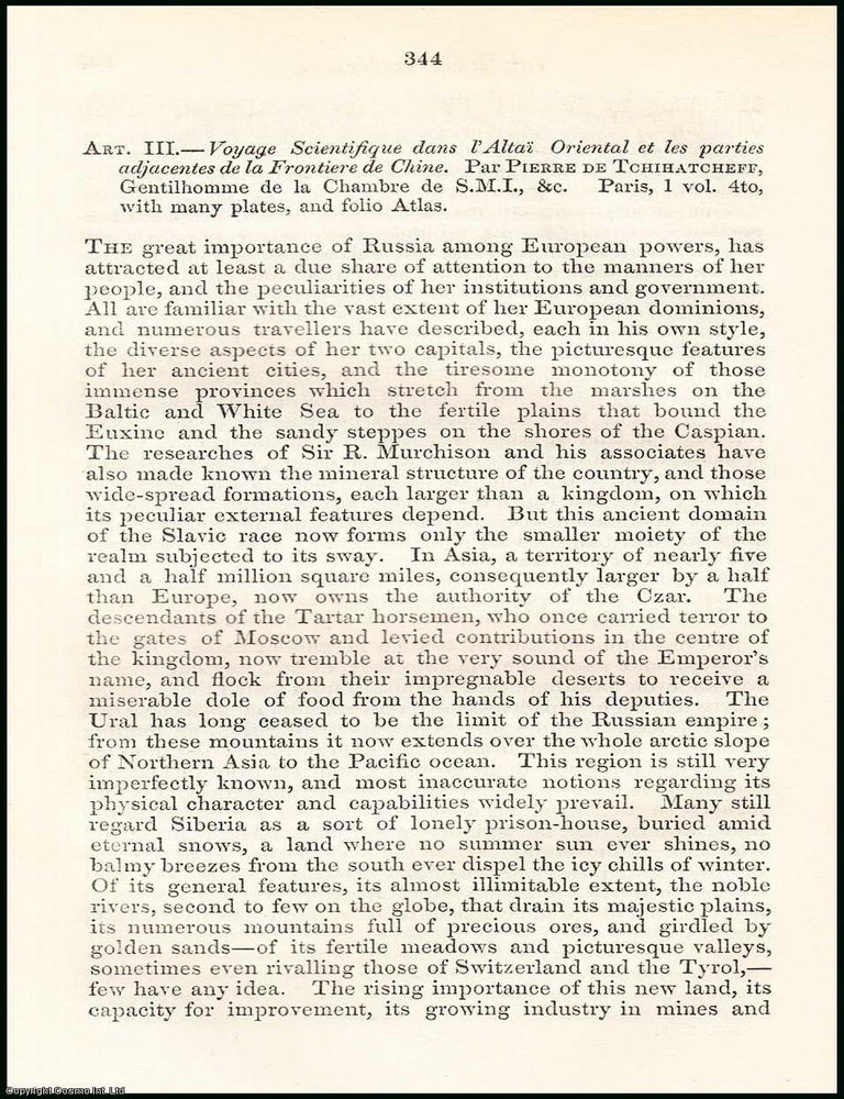 Item #507982 The Altai Mountains and Chinese Frontier. A rare original article from the British...