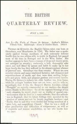 Item #508003 The Works of Thomas De Quincey and his Writings. A rare original article from the...