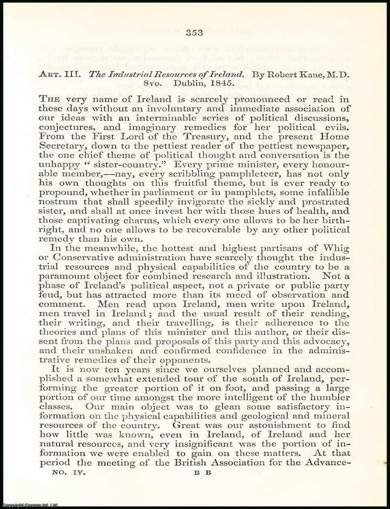 Item #508022 1845. The Industrial Resources of Ireland. A rare original article from the British...