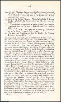 Item #508028 The Ethics of Art. A rare original article from the British Quarterly Review, 1849....