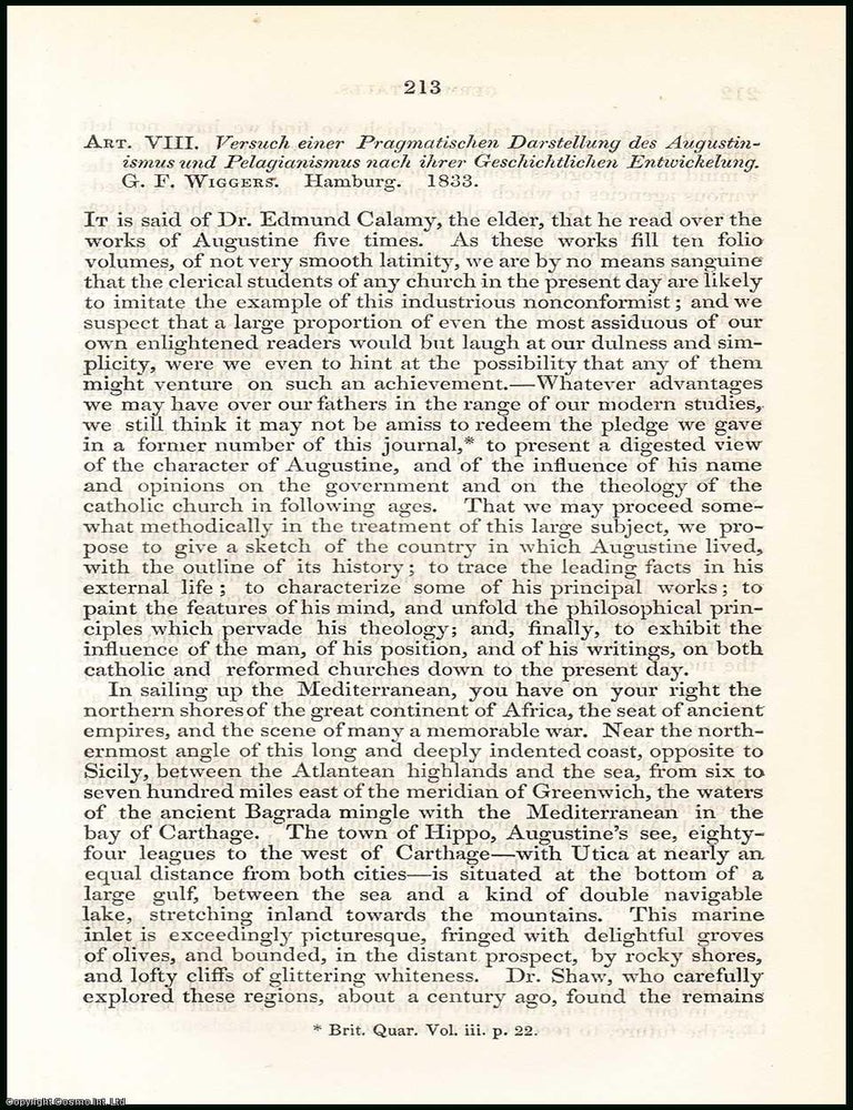 Item #508055 Augustine of Hippo : a Philosopher. 43 Pages. An article printed in 1847, written by...