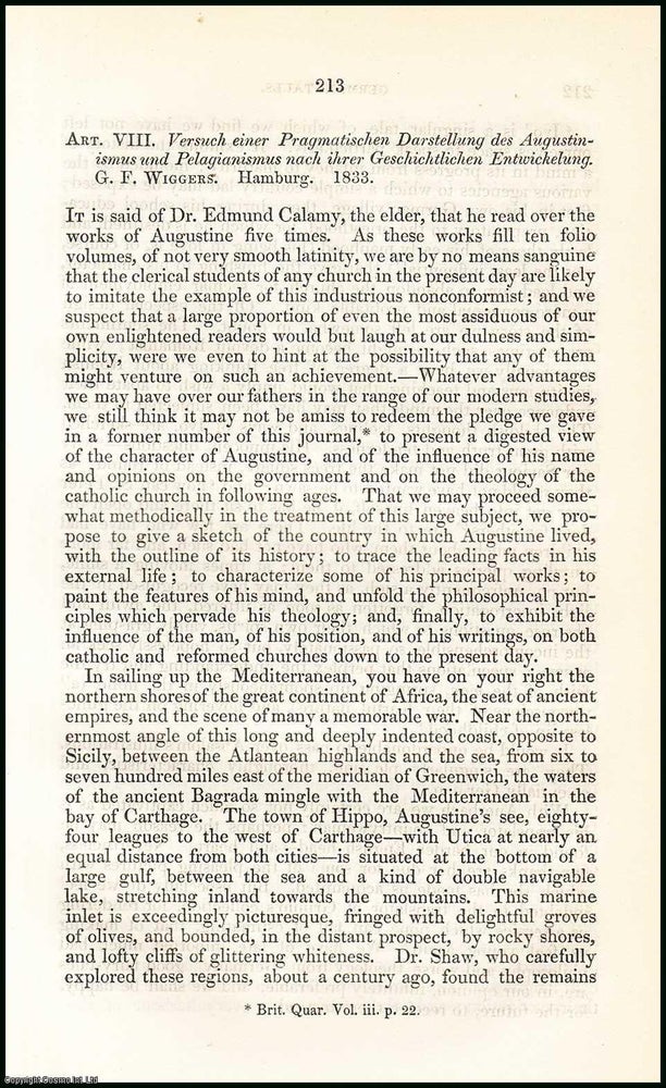 Item #508055 Augustine of Hippo : a Philosopher. 43 Pages. An article printed in 1847, written by...