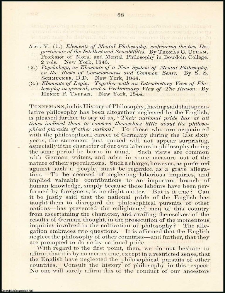 Item #508064 American Philosophy. A rare original article from the British Quarterly Review,...