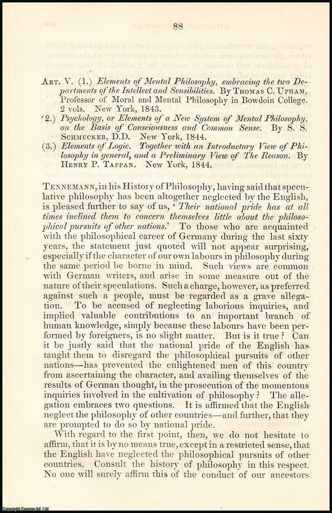 Item #508064 American Philosophy. A rare original article from the British Quarterly Review,...