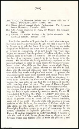 Item #508119 France and Italy. A rare original article from the British Quarterly Review, 1862....