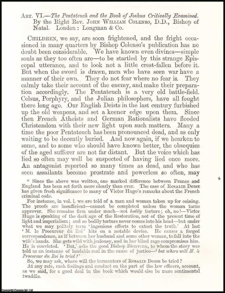 Item #508141 Bishop Colenso, First Bishop of Natal ; The Pentateuch. 43 Pages. An article printed...