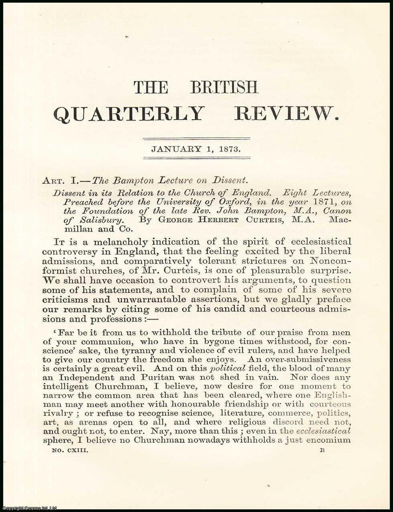 Item #508146 The Bampton Lecture on Dissent : a review and summary of the 1871 lecture on its...