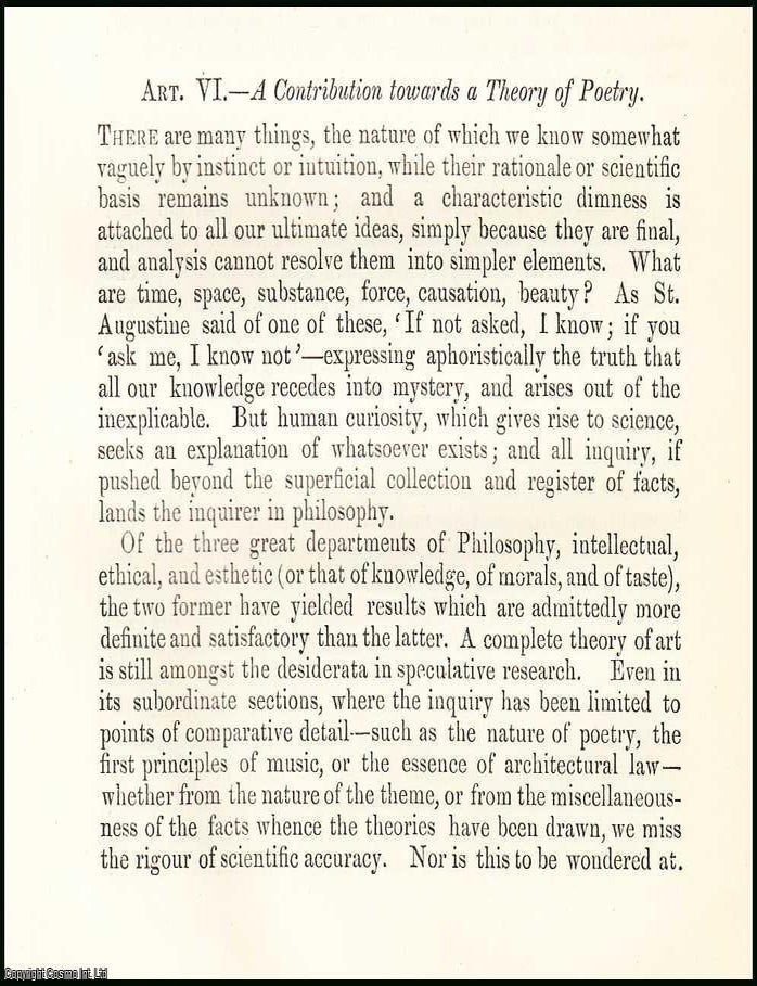 Item #508150 A Contribution towards a Theory of Poetry. 11 Pages. An article printed in 1873,...