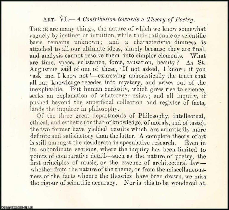 Item #508150 A Contribution towards a Theory of Poetry. 11 Pages. An article printed in 1873,...