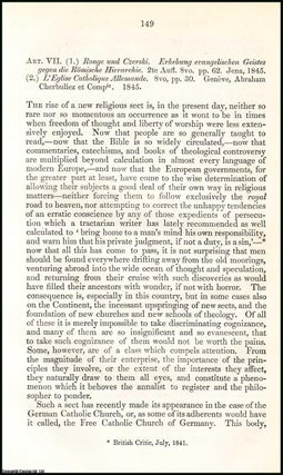 Item #508170 The German Catholic Church. A rare original article from the British Quarterly...