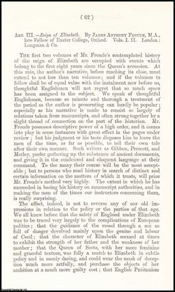Item #508176 Froude's Reign of Elizabeth. A rare original article from the British Quarterly...