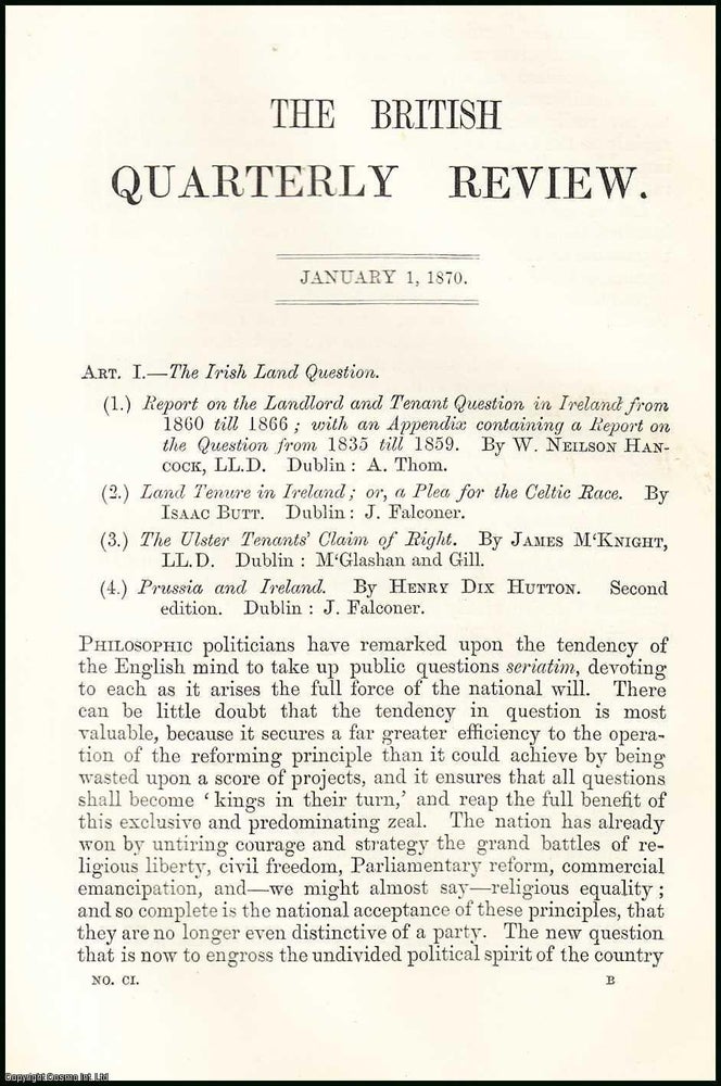 Item #508185 1870. The Irish Land Question. 36 Pages. An article printed in 1870, written by...