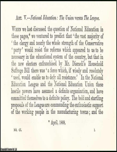 Item #508187 1870. National Education. 21 Pages. An article printed in 1870, written by R. W....