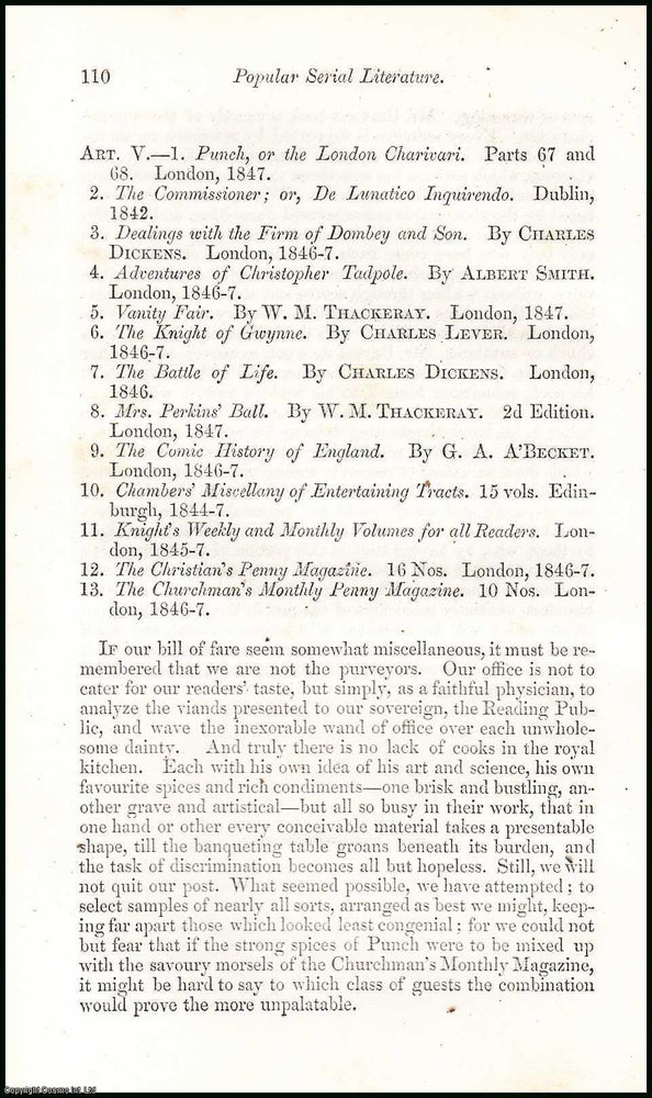 Item #508312 Popular Serial Literature. An uncommon original article from the North British...