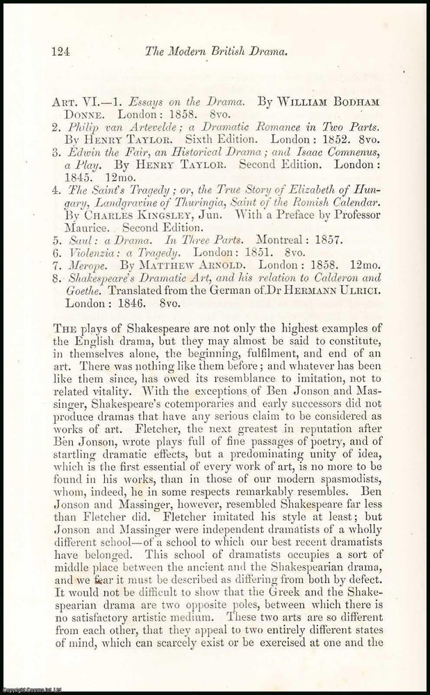 Item #508367 The Modern British Drama. An uncommon original article from the North British...