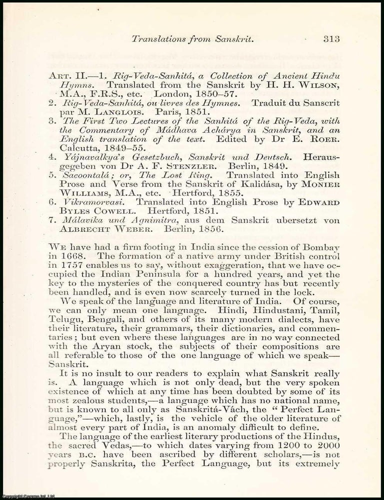 Item #508374 Translations from Sanskrit. An uncommon original article from the North British...