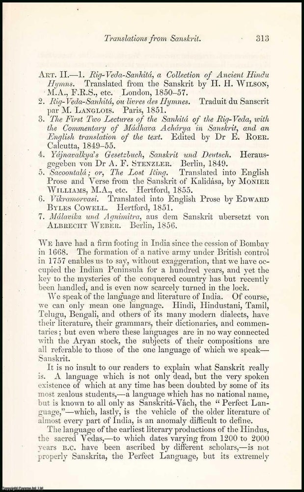 Item #508374 Translations from Sanskrit. An uncommon original article from the North British...