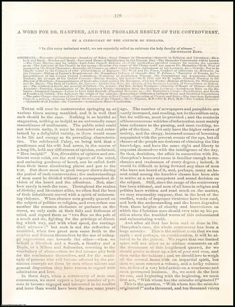 Item #508387 A Word for Dr. Hampden, & the Probable Result of the Controversy. 9 pages. An...