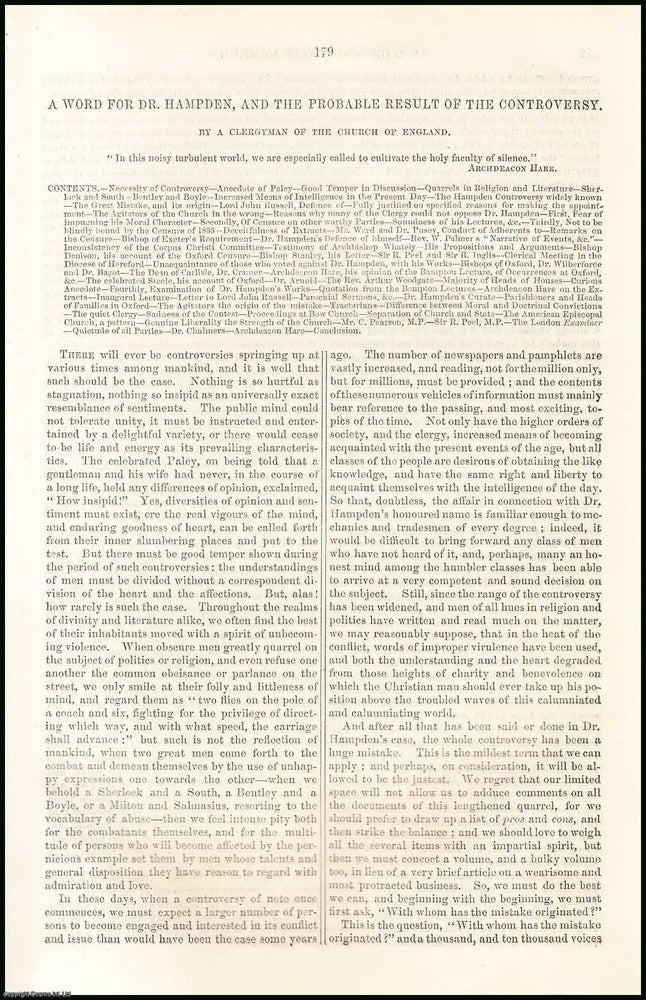 Item #508387 A Word for Dr. Hampden, & the Probable Result of the Controversy. 9 pages. An...