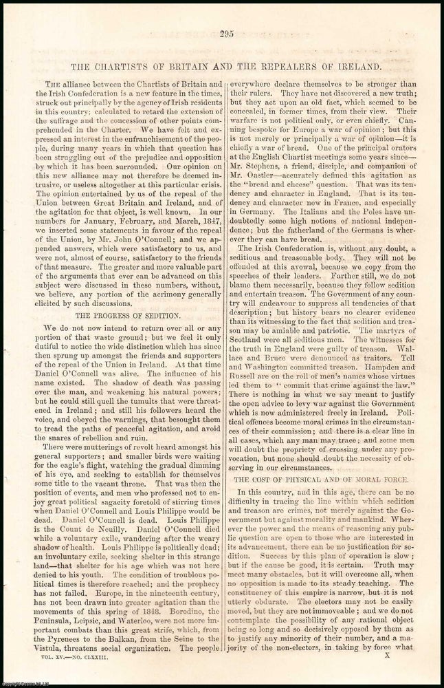 Item #508391 The Chartists of Britain & the Repealers of Ireland. An original article from...