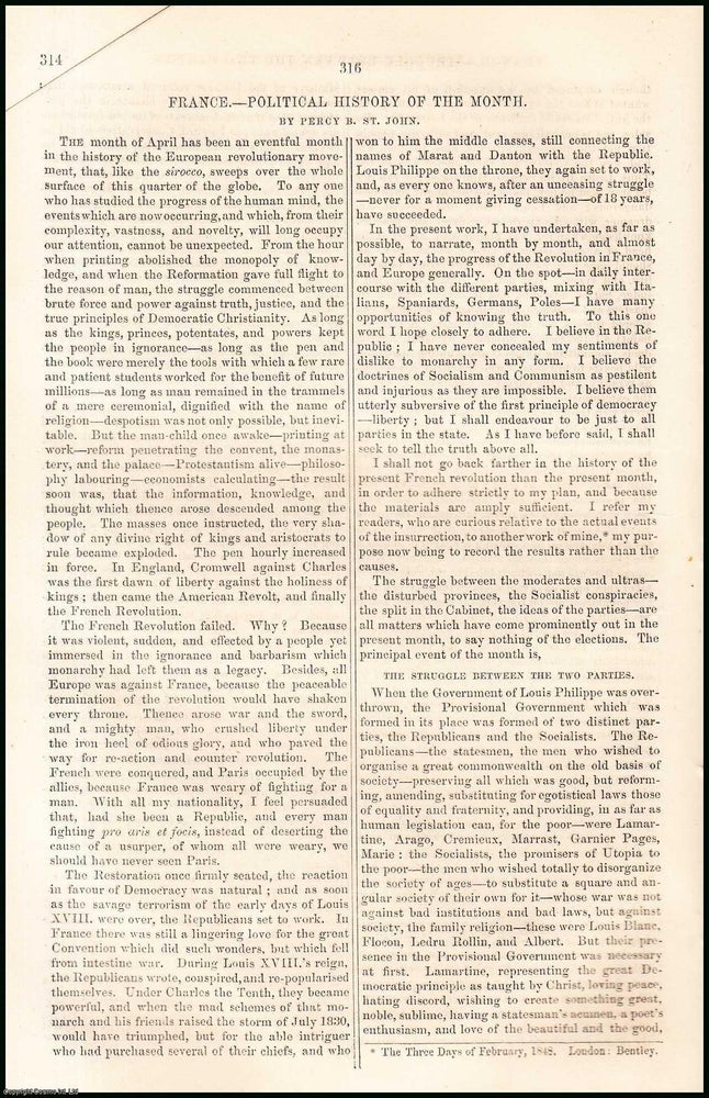 Item #508392 France : Political History of April. 58 pages. An article printed in 1848, written...