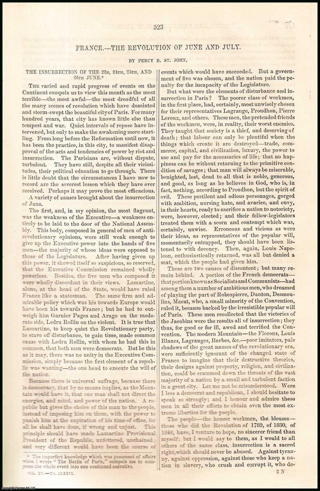 Item #508399 France : the Revolution of June & July. 20 pages. An article printed in 1848,...