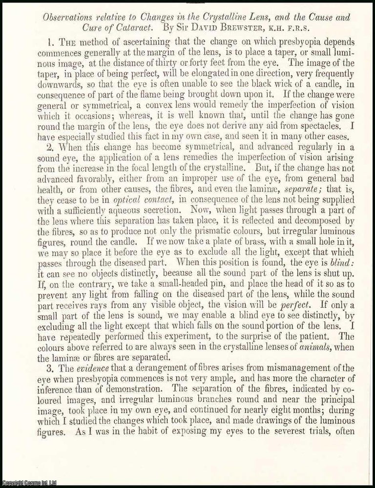 Item #508415 Observations Relative to Changes in the Crystalline Lens, & the Cause & Cure...