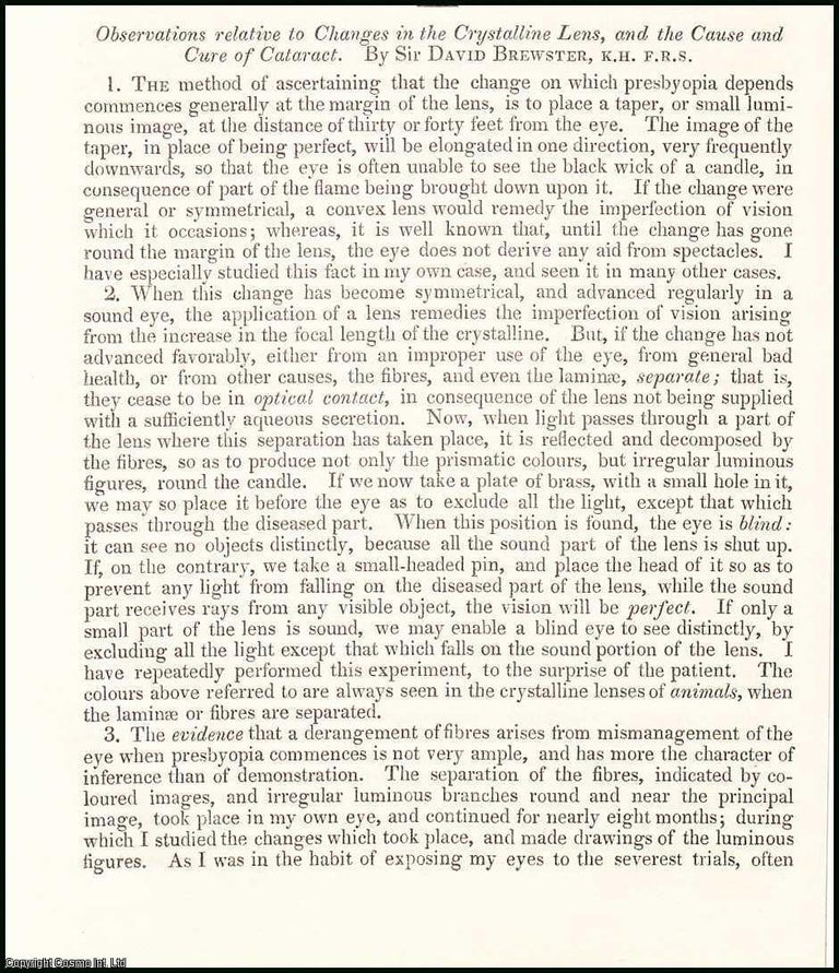 Item #508415 Observations Relative to Changes in the Crystalline Lens, & the Cause & Cure...