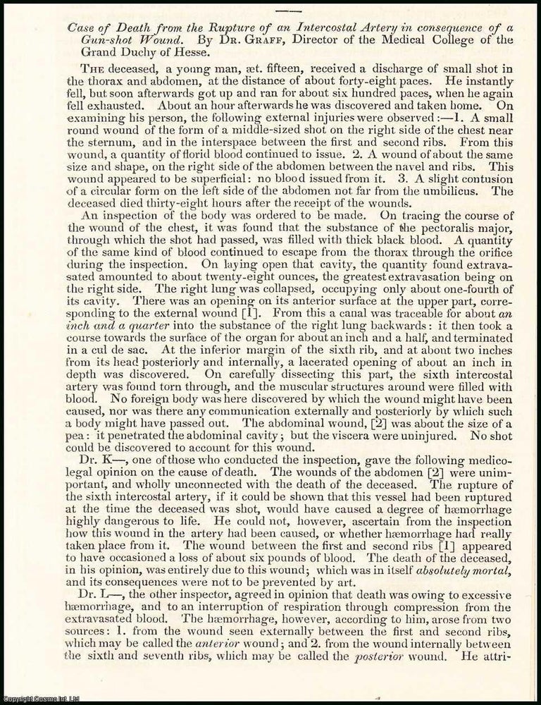 Item #508441 Case of Death from the Rupture of an Intercostal Artery in Consequence of a Gun-Shot...