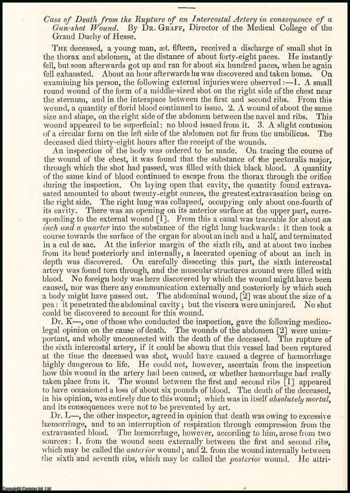 Item #508441 Case of Death from the Rupture of an Intercostal Artery in Consequence of a Gun-Shot...