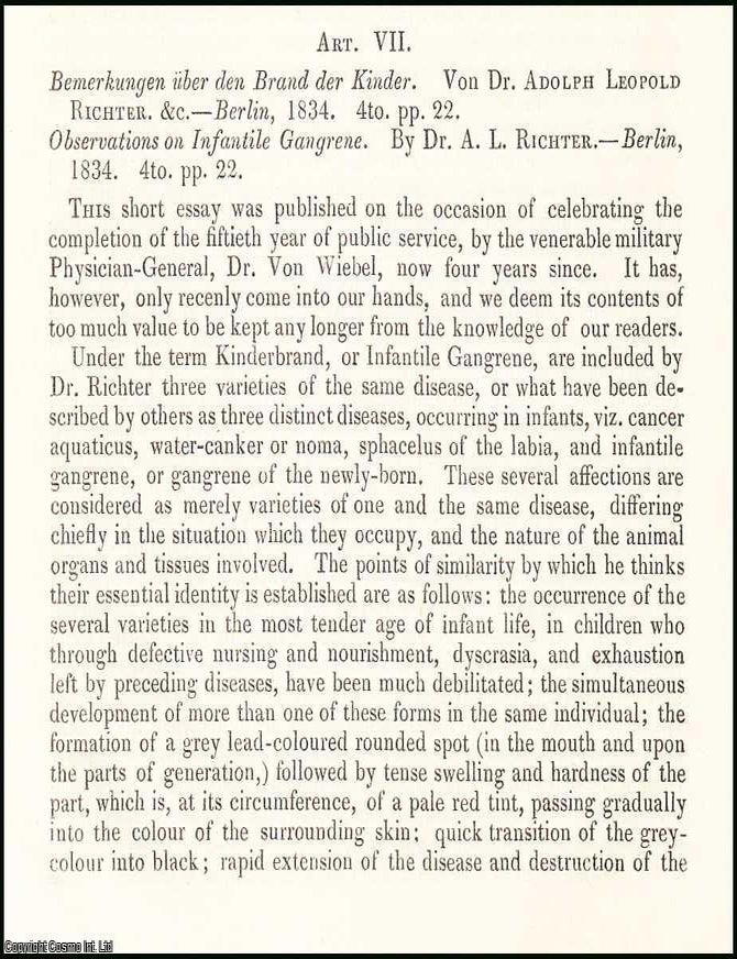 Item #508462 Observations on Infantile Gangrene, by Dr. A.L. Richter. An original essay from the...