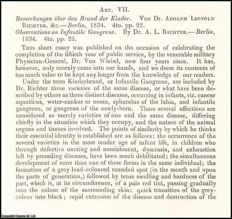 Item #508462 Observations on Infantile Gangrene, by Dr. A.L. Richter. An original essay from the...