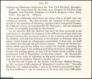 Item #508464 Lectures on Lithotomy, delivered at the New York Hospital, 1837, by Alexander H....
