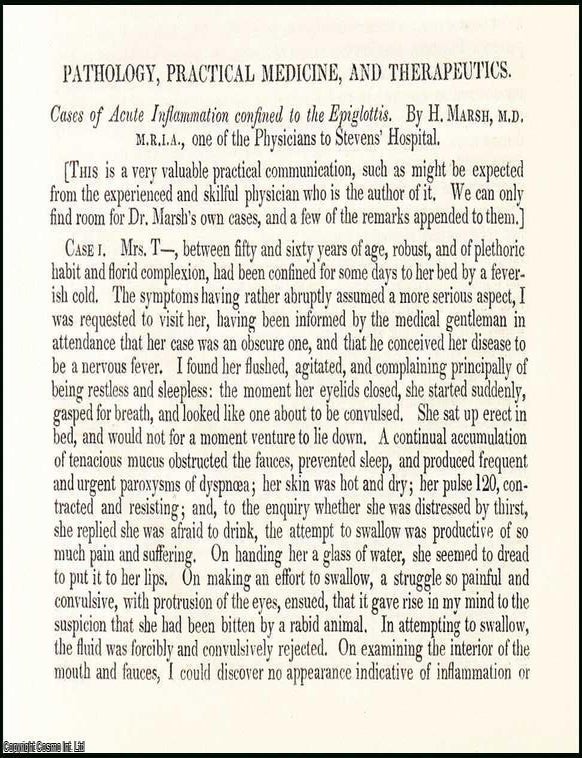 Item #508472 Cases of Acute Inflammation confined to the Epiglottis, by H. Marsh. An original...