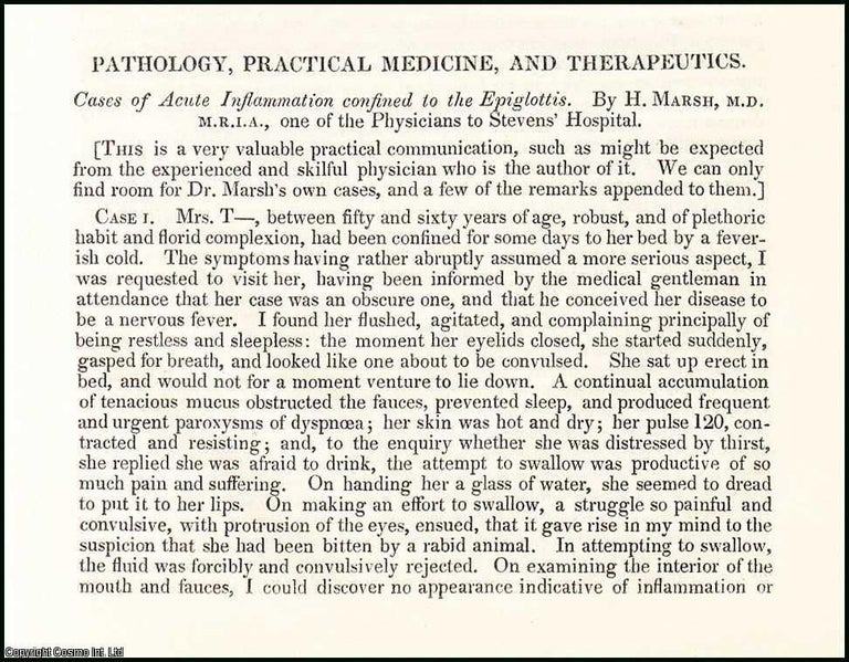 Item #508472 Cases of Acute Inflammation confined to the Epiglottis, by H. Marsh. An original...