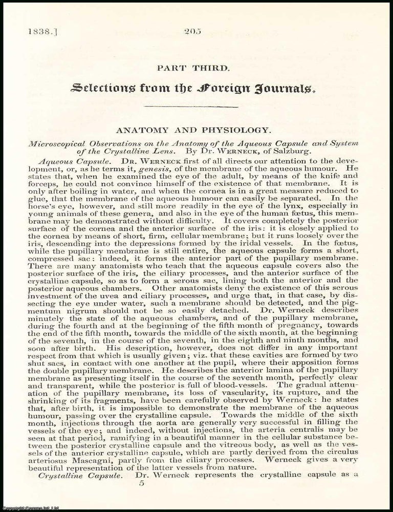 Item #508474 Microscopical Observations on the Anatomy of the Aqueous Capsule & System of the...