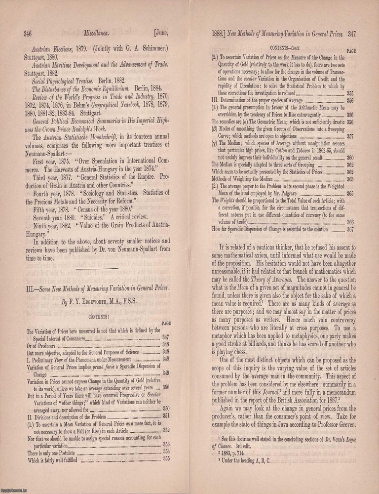 Item #508533 Some New Methods of Measuring Variation in General Prices. An uncommon original...