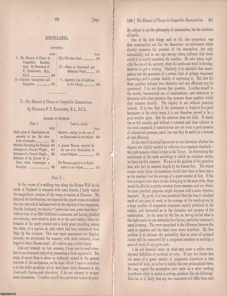 Item #508553 The Element of Chance in Competitive Examinations. An uncommon original article from...