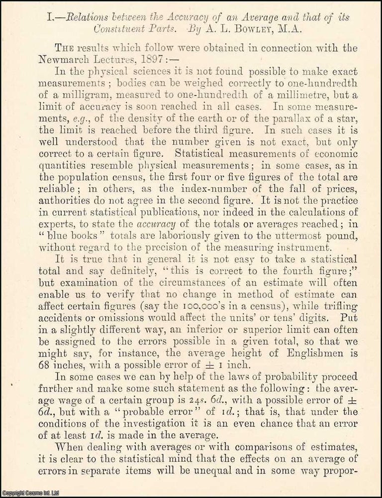 Item #508647 Relations between the Accuracy of an Average & that of its Constituent Parts. An...