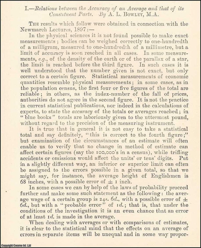 Item #508647 Relations between the Accuracy of an Average & that of its Constituent Parts. An...