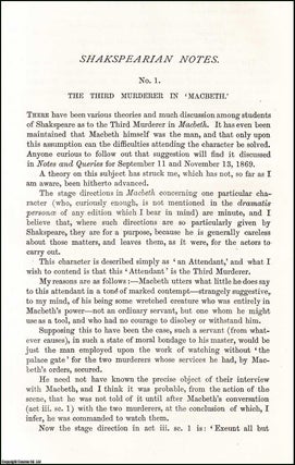 Item #508844 Shaksperian Notes : The Third Murderer in Macbeth. An original article from the...