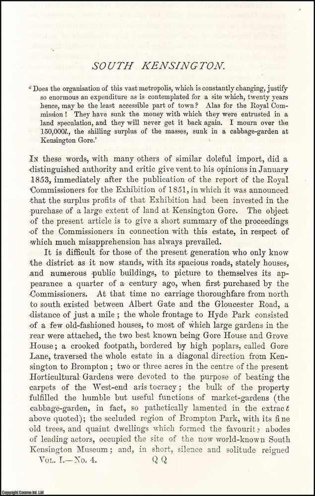 Item #508853 South Kensington. A complete 2 part original article from the Nineteenth Century...
