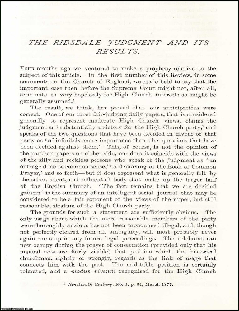 Item #508859 The Ridsdale Judgment and its Results. An original article from the Nineteenth...