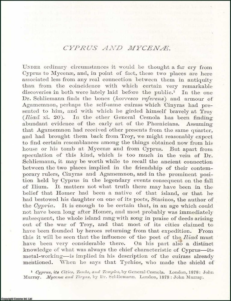Item #508901 Cyprus and Mycaenae. An original article from the Nineteenth Century Magazine, 1879....