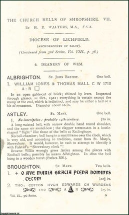 Item #508987 1909. The Church Bells (part 7) of Shropshire. An original article from the...