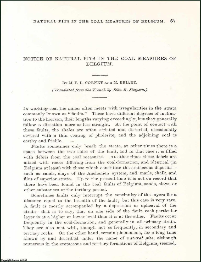 Item #509171 Notice of Natural Pits in the Coal Measures of Belgium. 14 pages, 8 plates. An...