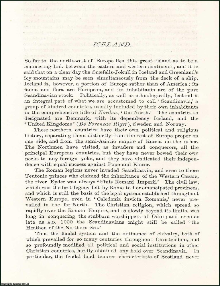 Item #509219 Iceland. An original article from the Nineteenth Century Magazine, 1880. David...