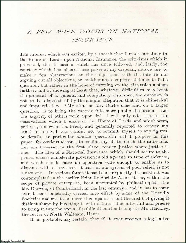 Item #509225 A Few More Words on National Insurance. An original article from the Nineteenth...