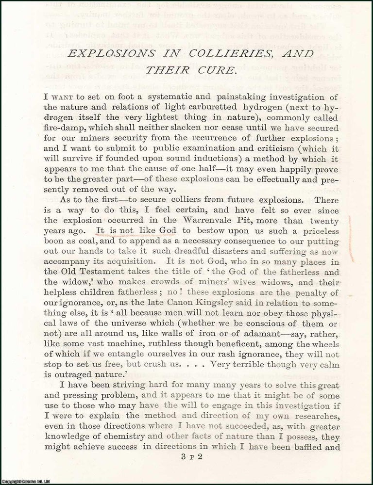 Item #509247 Explosions in Collieries, and their Cure. An original article from the Nineteenth...